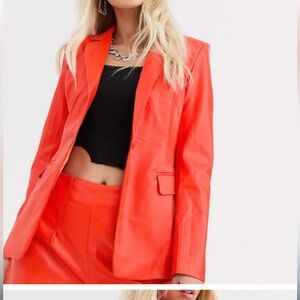 UNIQUE21 hot orange vegan leather blazer.